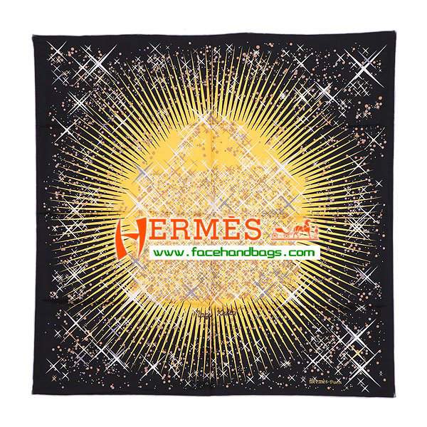 Hermes 100% Silk Square Scarf Black HESISS 87 x 87 - Click Image to Close